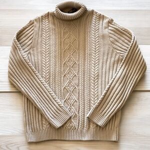 ASOS Cable Knit Turtleneck Cardigan Medium Tan Chunky Minimalist Cottage…